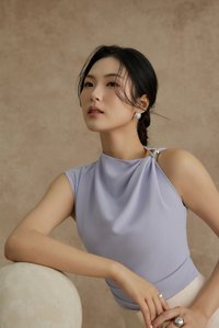Isa Asymmetrical Shoulder Drape Top in Powder Blue