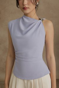 Isa Asymmetrical Shoulder Drape Top in Powder Blue