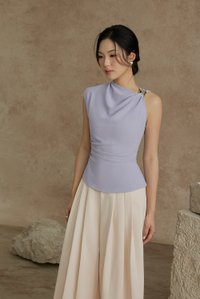 Isa Asymmetrical Shoulder Drape Top in Powder Blue