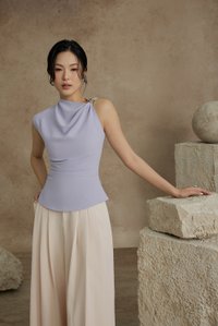 Isa Asymmetrical Shoulder Drape Top in Powder Blue