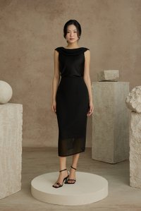 Julia Cowl Drape Satin Top in Classic Black