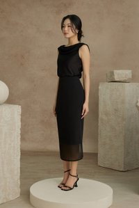 Julia Cowl Drape Satin Top in Classic Black