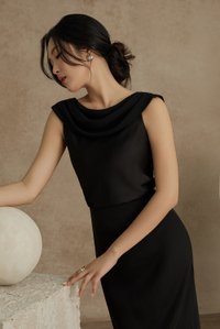 Julia Cowl Drape Satin Top in Classic Black