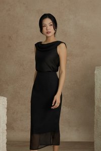 Julia Cowl Drape Satin Top in Classic Black