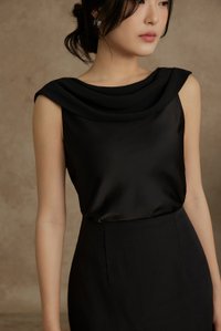 Julia Cowl Drape Satin Top in Classic Black