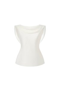 Julia Cowl Drape Satin Top in Iconic White