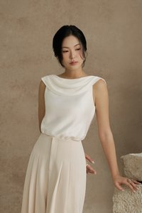 Julia Cowl Drape Satin Top in Iconic White