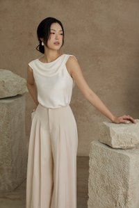 Julia Cowl Drape Satin Top in Iconic White