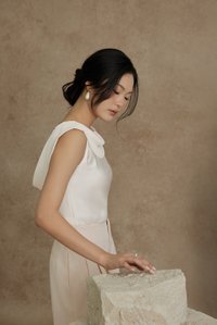 Julia Cowl Drape Satin Top in Iconic White