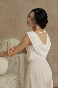Julia Cowl Drape Satin Top in Iconic White