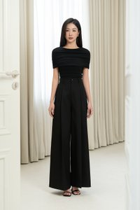 Monica Ruched Cape Jersey Top in Classic Black