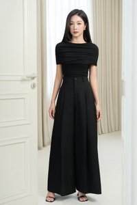Monica Ruched Cape Jersey Top in Classic Black