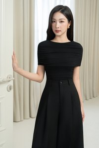 Monica Ruched Cape Jersey Top in Classic Black