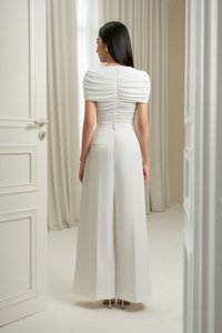 Monica Ruched Cape Jersey Top in Iconic White