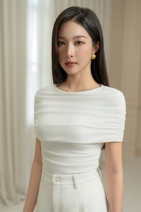 Monica Ruched Cape Jersey Top in Iconic White