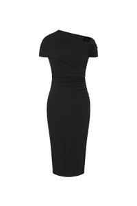 Noa Padded Asymmetrical Neckline Pencil Dress in Classic Black