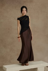 Nyla Satin Mermaid Skirt in Chocolate