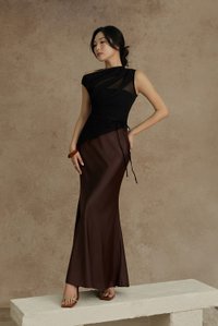 Nyla Satin Mermaid Skirt in Chocolate