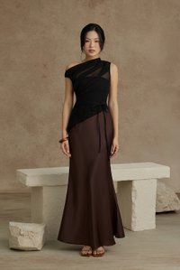 Nyla Satin Mermaid Skirt in Chocolate