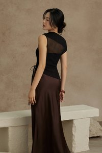 Nyla Satin Mermaid Skirt in Chocolate