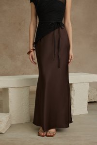 Nyla Satin Mermaid Skirt in Chocolate