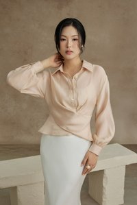 Philippa Front Wrap Shirt with Inner Camisole in Champagne