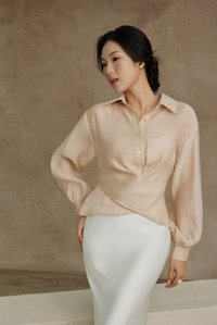 Philippa Front Wrap Shirt with Inner Camisole in Champagne