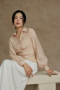 Philippa Front Wrap Shirt with Inner Camisole in Champagne
