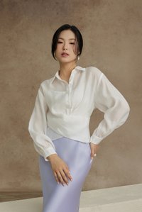 Philippa Front Wrap Shirt with Inner Camisole in Iconic White