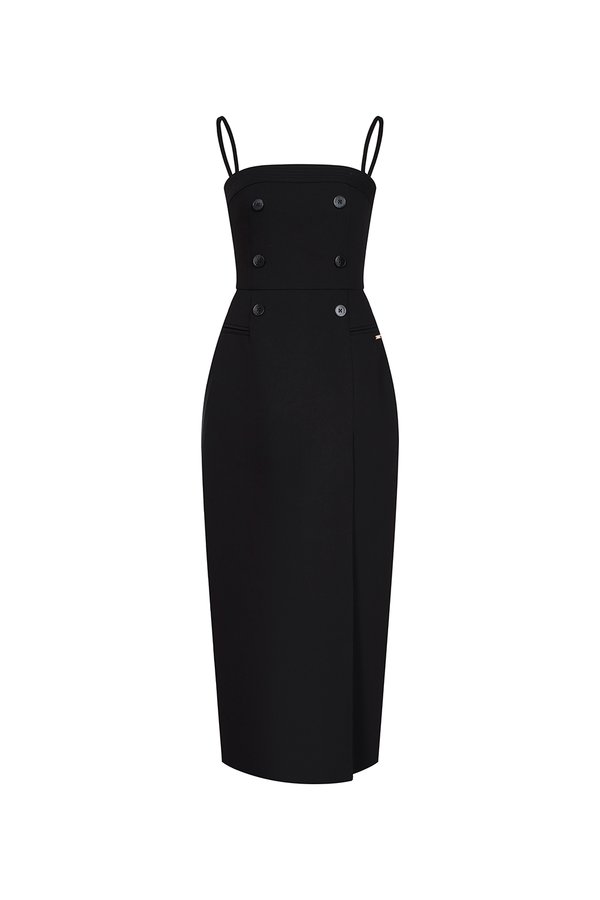 Amora Padded Strappy Tailored Pencil Dress in Classic Black