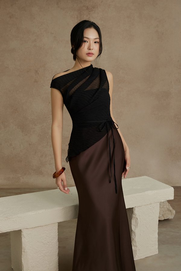 Aria Asymmetrical Pleated Top with Padded Tube in Classic Black