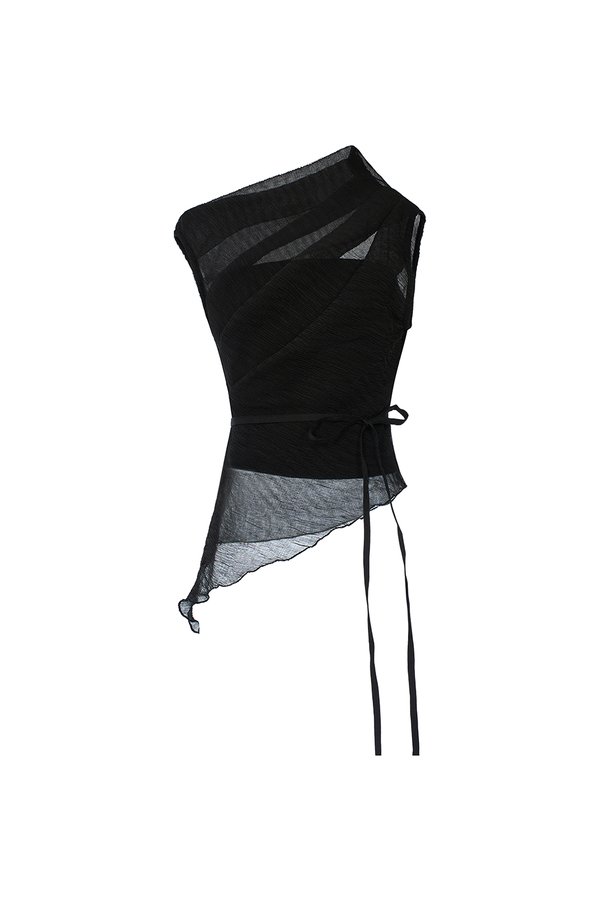 Aria Asymmetrical Pleated Top with Padded Tube in Classic Black