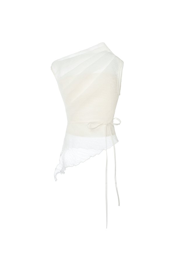 Aria Asymmetrical Pleated Top with Padded Tube in Iconic White