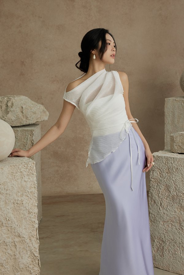 Aria Asymmetrical Pleated Top with Padded Tube in Iconic White