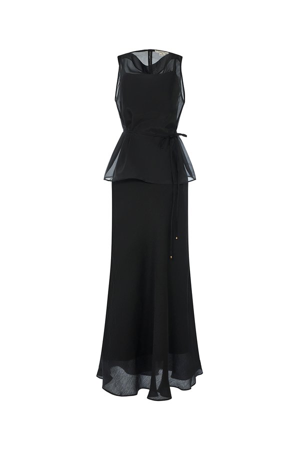 Athena Organza Overlay Camisole Maxi Dress in Classic Black