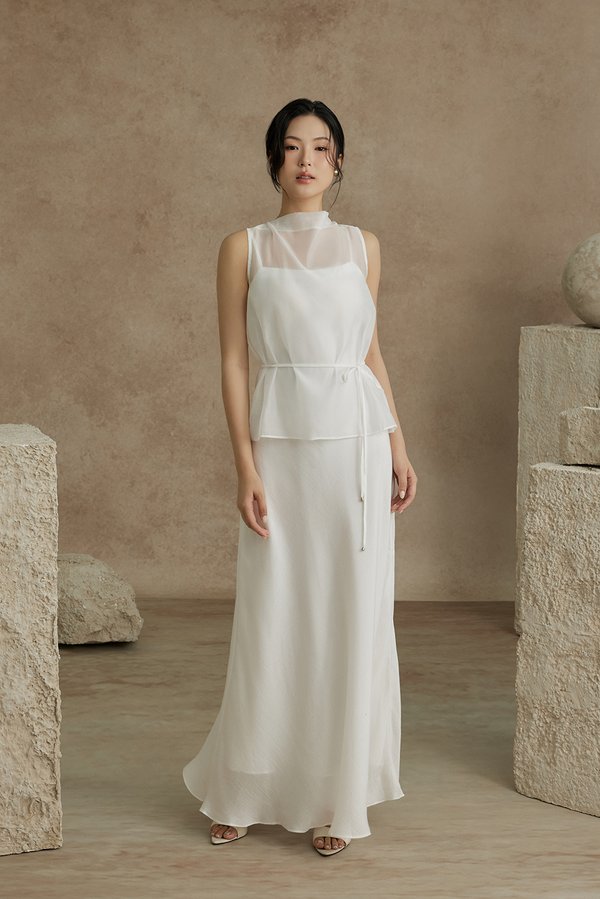 Athena Organza Overlay Camisole Maxi Dress in Iconic White