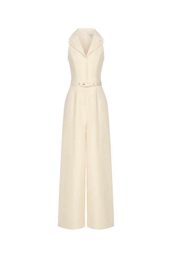 Aveline Tailored Wide Leg Jumpsuit in Cream