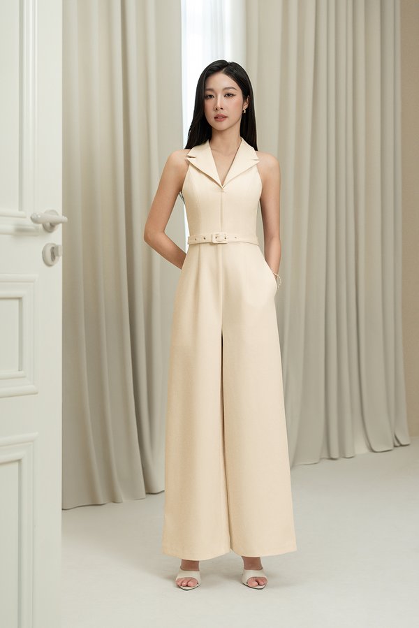 Aveline Tailored Wide Leg Jumpsuit in Cream