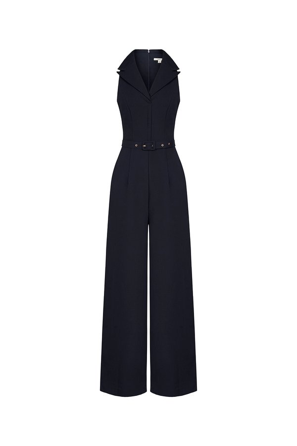Aveline Tailored Wide Leg Jumpsuit in Midnight Blue