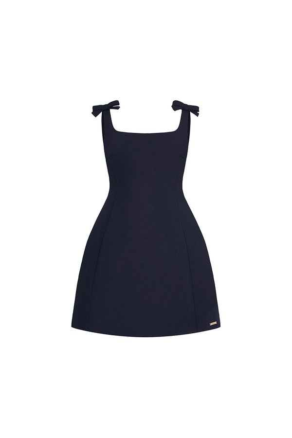Blanche Padded Bow Straps Mini Dress in Navy Blue