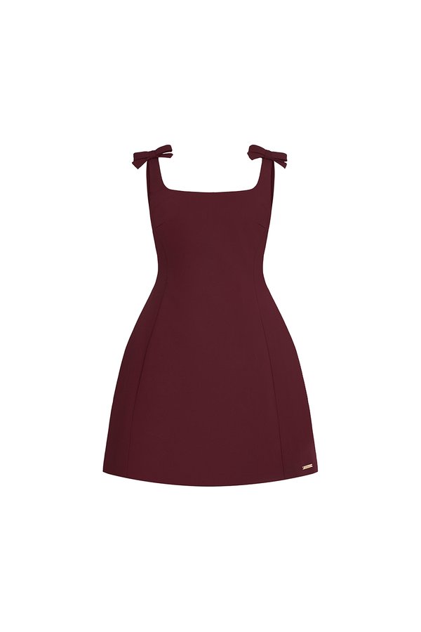 Blanche Padded Bow Straps Mini Dress in Wine Red
