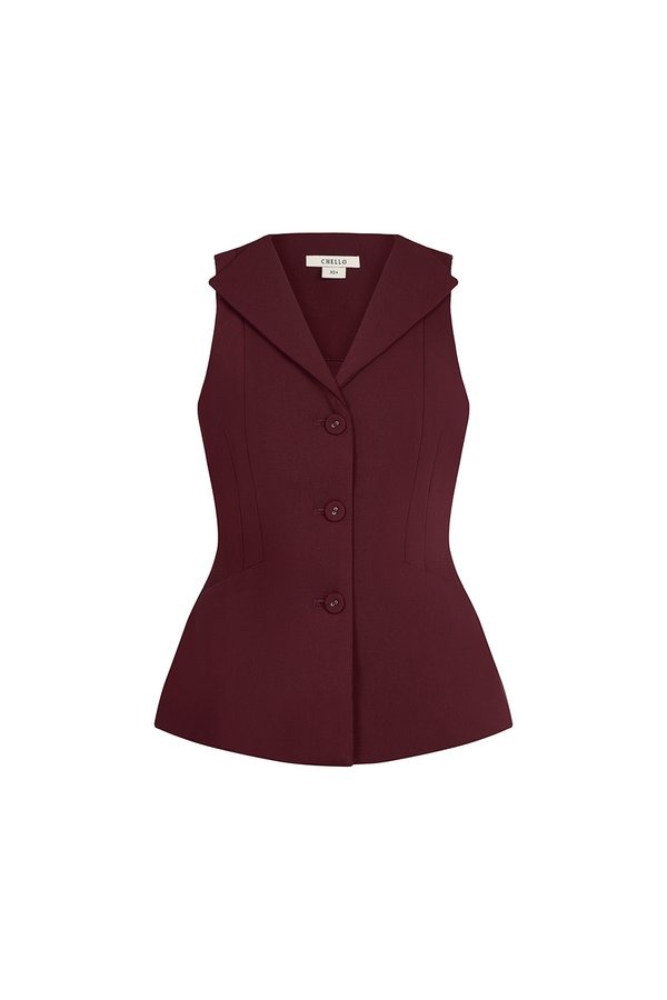 Cadena Tailored Peplum Top in Wine Red