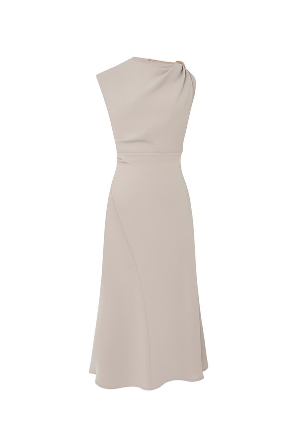 Iona Asymmetrical Shoulder Dress in Light Grey