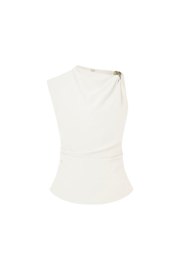 Isa Asymmetrical Shoulder Drape Top in Iconic White