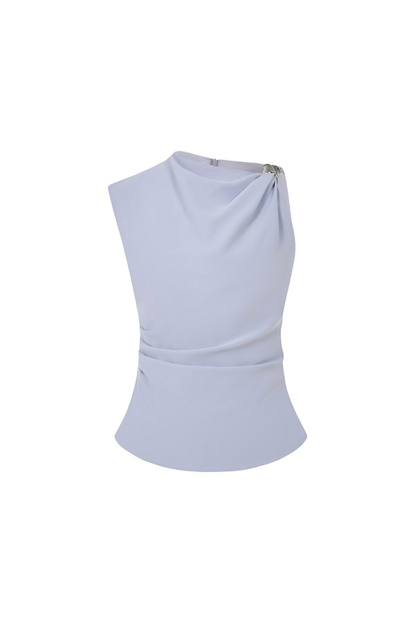 Isa Asymmetrical Shoulder Drape Top in Powder Blue