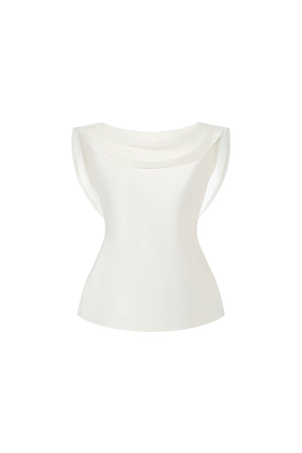 Julia Cowl Drape Satin Top in Iconic White