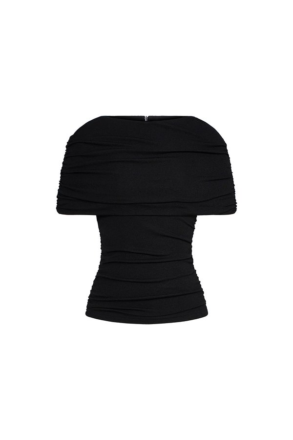 Monica Ruched Cape Jersey Top in Classic Black