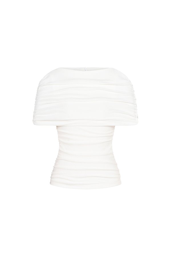 Monica Ruched Cape Jersey Top in Iconic White