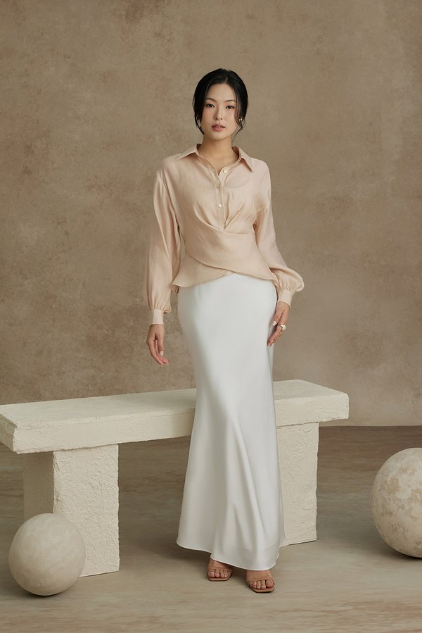 Nyla Satin Mermaid Skirt in Iconic White