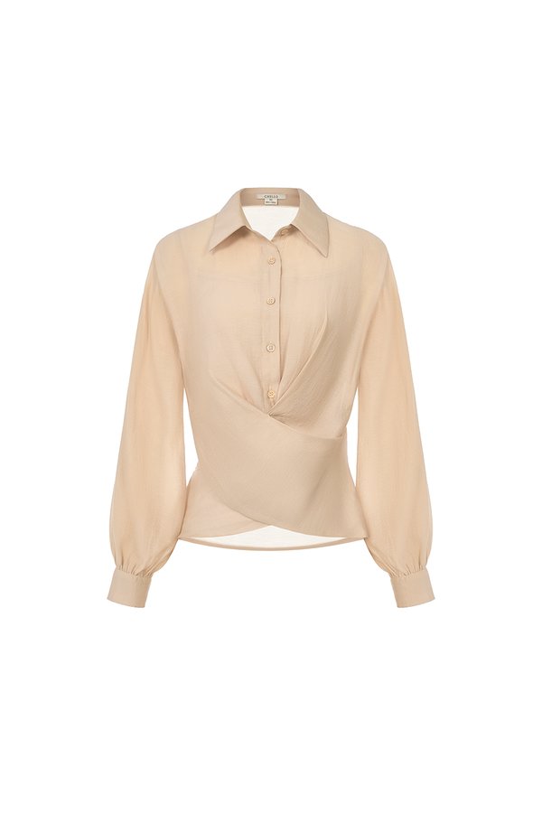 Philippa Front Wrap Shirt with Inner Camisole in Champagne